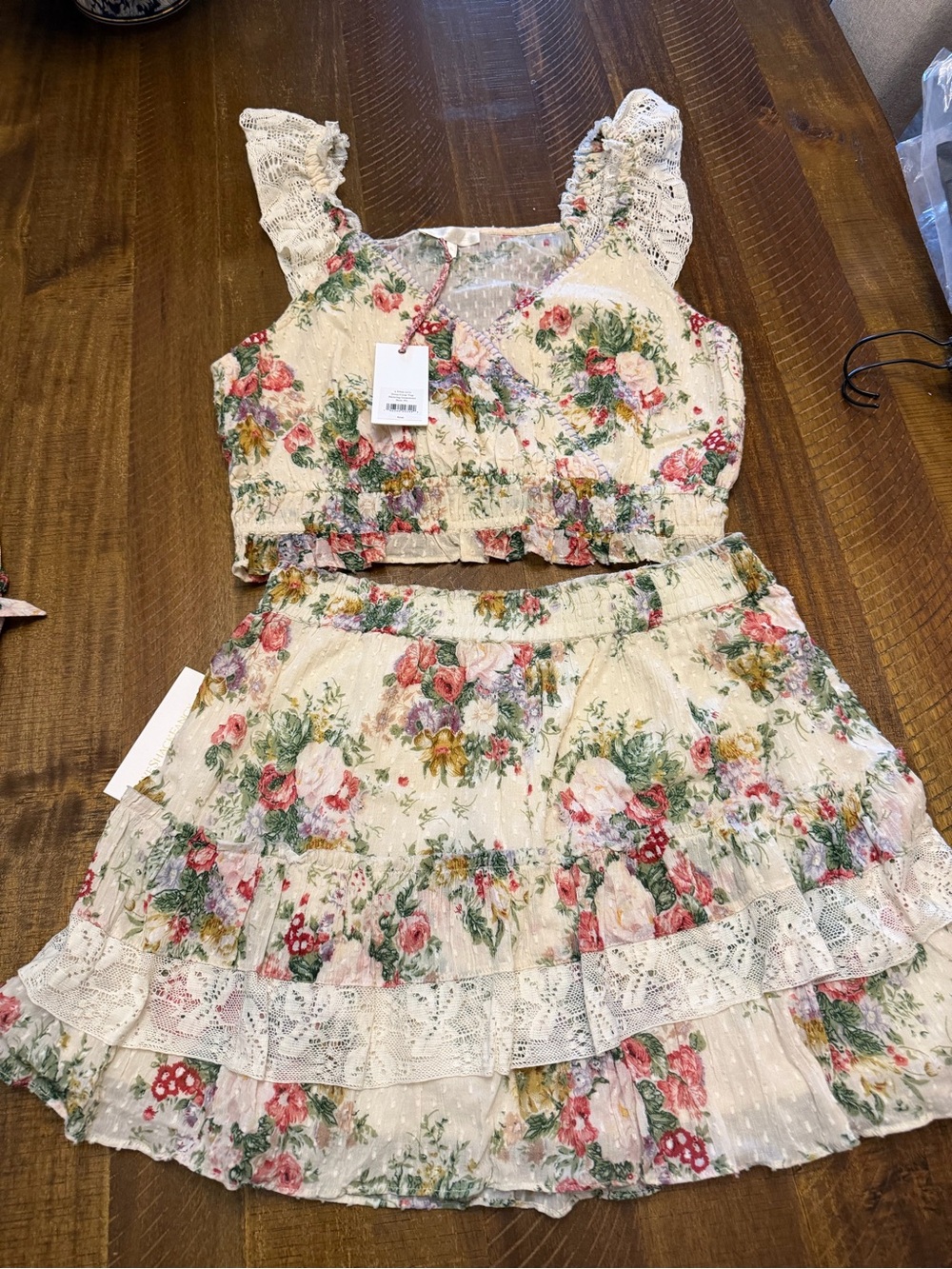 LoveShackFancy Cream Floral Ruffle too and skirt for women - Picture 4 of 8